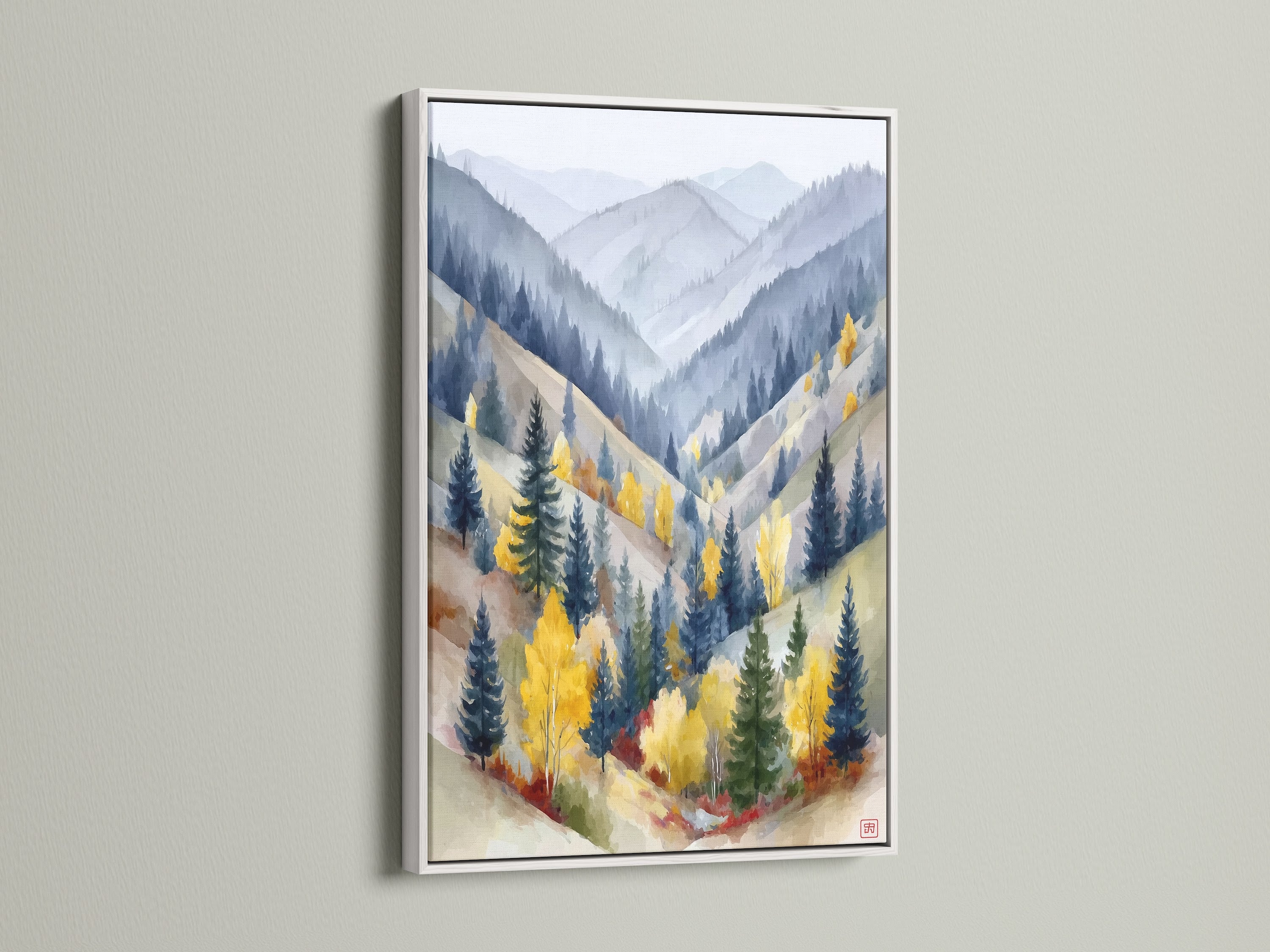 The artwork framed in crisp white for minimalist interiors.