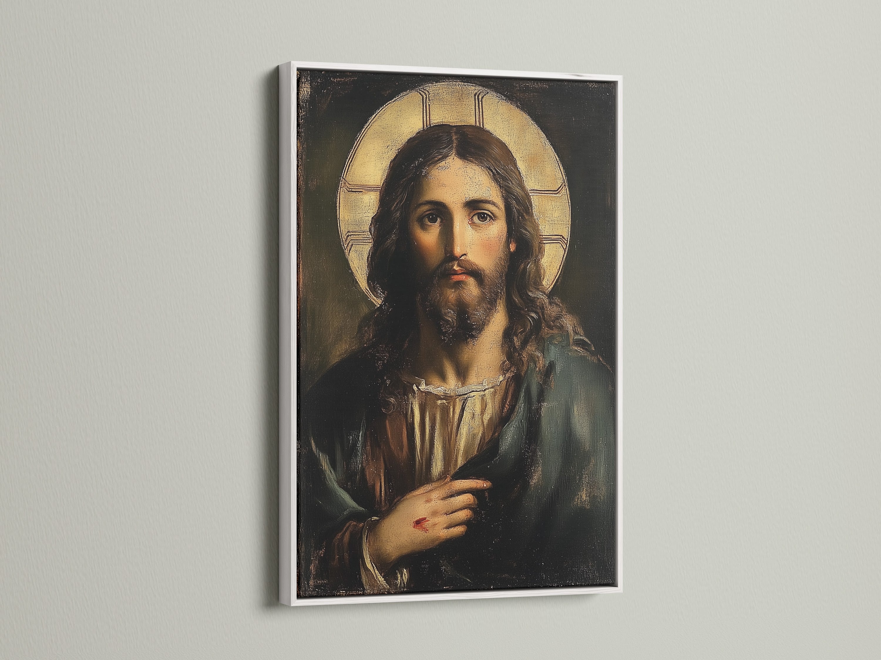 The white frame provides a clean and modern look for your artwork. Its neutral tone ensures it matches any interior. Highlight your art with this sleek frame option. It offers a contemporary aesthetic. The frame is a great addition to any space.