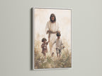This artwork of Jesus Christ and children is presented in a clean white frame. The white frame offers a fresh modern look. See how this artwork brings a sense of peace and serenity to your space. A perfect addition to any home decor.