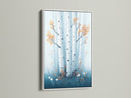 Birch tree art in a white frame. This nature print is a great addition to any room. The teal wall art complements minimalist art and enhances your bedroom decor. Explore this botanical art today.
