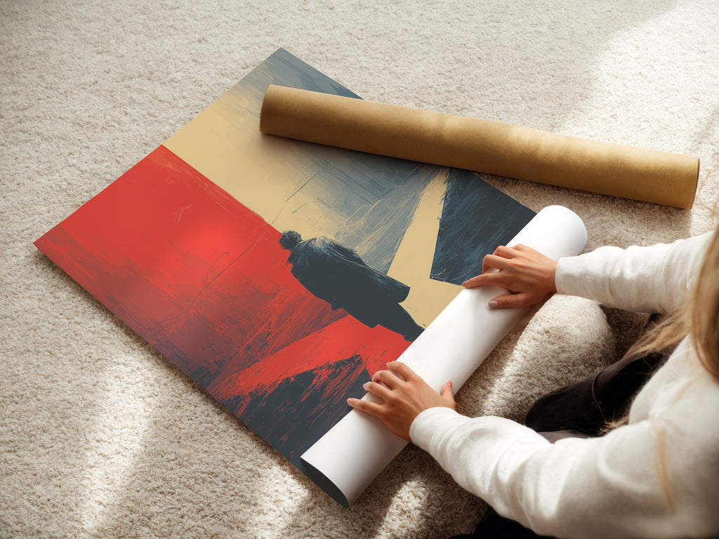 A woman is carefully rolling a fine art poster paper. She is handling the delicate paper with care. Fine art poster paper is perfect for high-quality prints. Preserve your artwork with premium fine art poster paper. This paper ensures exceptional color and detail.