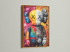 KAWS Companion artwork presented in a gold frame. The street art canvas exudes luxury. The pop art wall decor elevates your home art decor. Graffiti artwork for designer art print collectors.