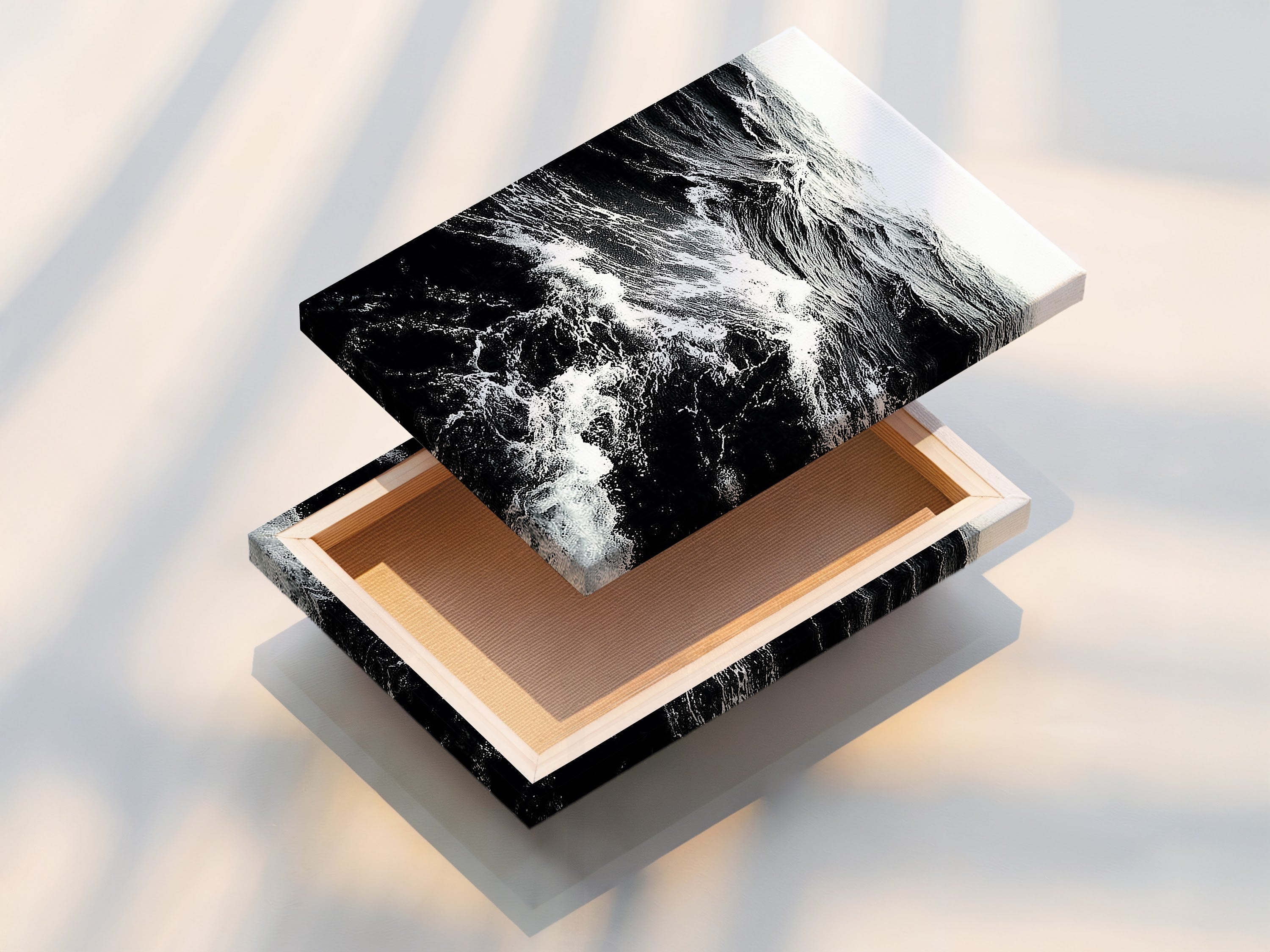 This is a stretched canvas print of ocean wave artwork. The stretched canvas offers a ready to hang display option. Perfect for living room wall art and bedroom wall decor. Get your stretched canvas print now.