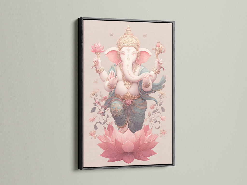 Olifantengodheid kunstprint - spirituele wanddecoratie, lotusbloemkunstwerk, hindoeïstisch geïnspireerde woondecoratie, heilige dierenkunst, meditatieruimte
