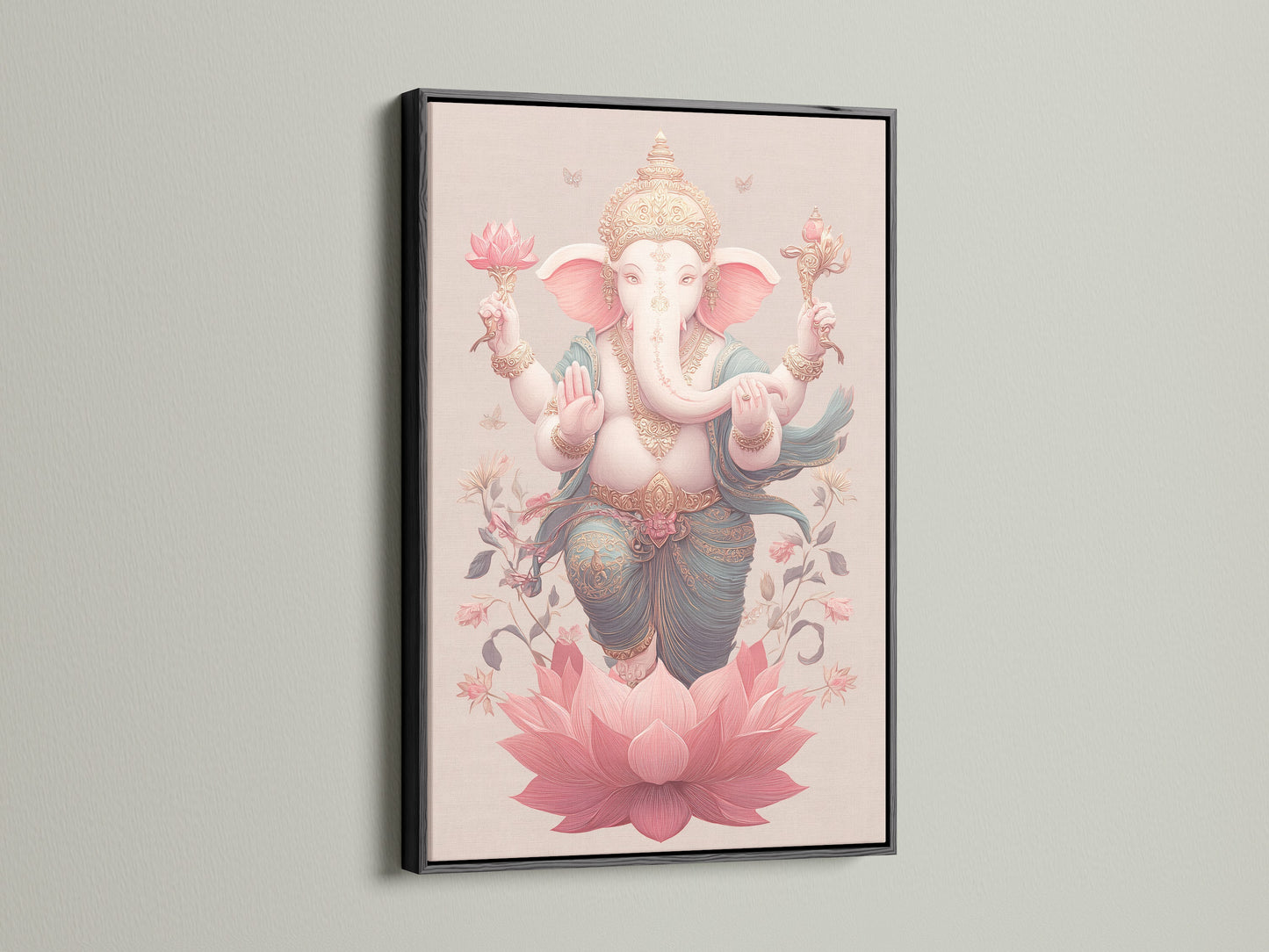 Elephant Deity Art Print - Spiritual Wall Decor, Lotus Flower Artwork, Hindu Inspired Home Decor, Sacred Animal Art, Meditation Room