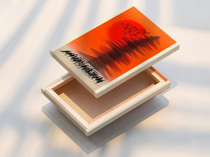 Stretched canvas print of the Abstract Sunset artwork. This orange sky print is ready to hang. Enjoy the vibrant colors and intricate details of this modern artwork. Perfect for adding a touch of elegance to any space.