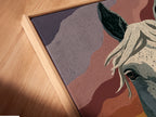 Close-up of a canvas print in a floating frame. This horse portrait brings a contemporary touch to traditional artwork. The floating frame adds depth and dimension. Ideal for showcasing fine art in living rooms or bedrooms. Perfect for rustic style.