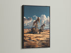 Oil Field Canvas Artwork with a sleek Black Frame. This industrial photography piece brings a touch of earth tone decor. The desert landscape wall art enhances minimalist and modern spaces. Add sophistication to your home or office with this artwork.