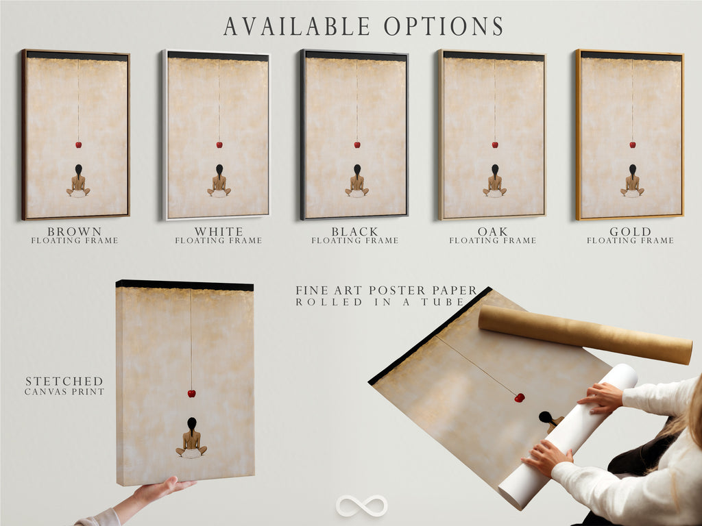 Explore available options for this artwork. Choose from stretched canvas print fine art poster paper or floating frame. Find the perfect style to match your decor. Elevate your space with Zen Buddha Wall Art.