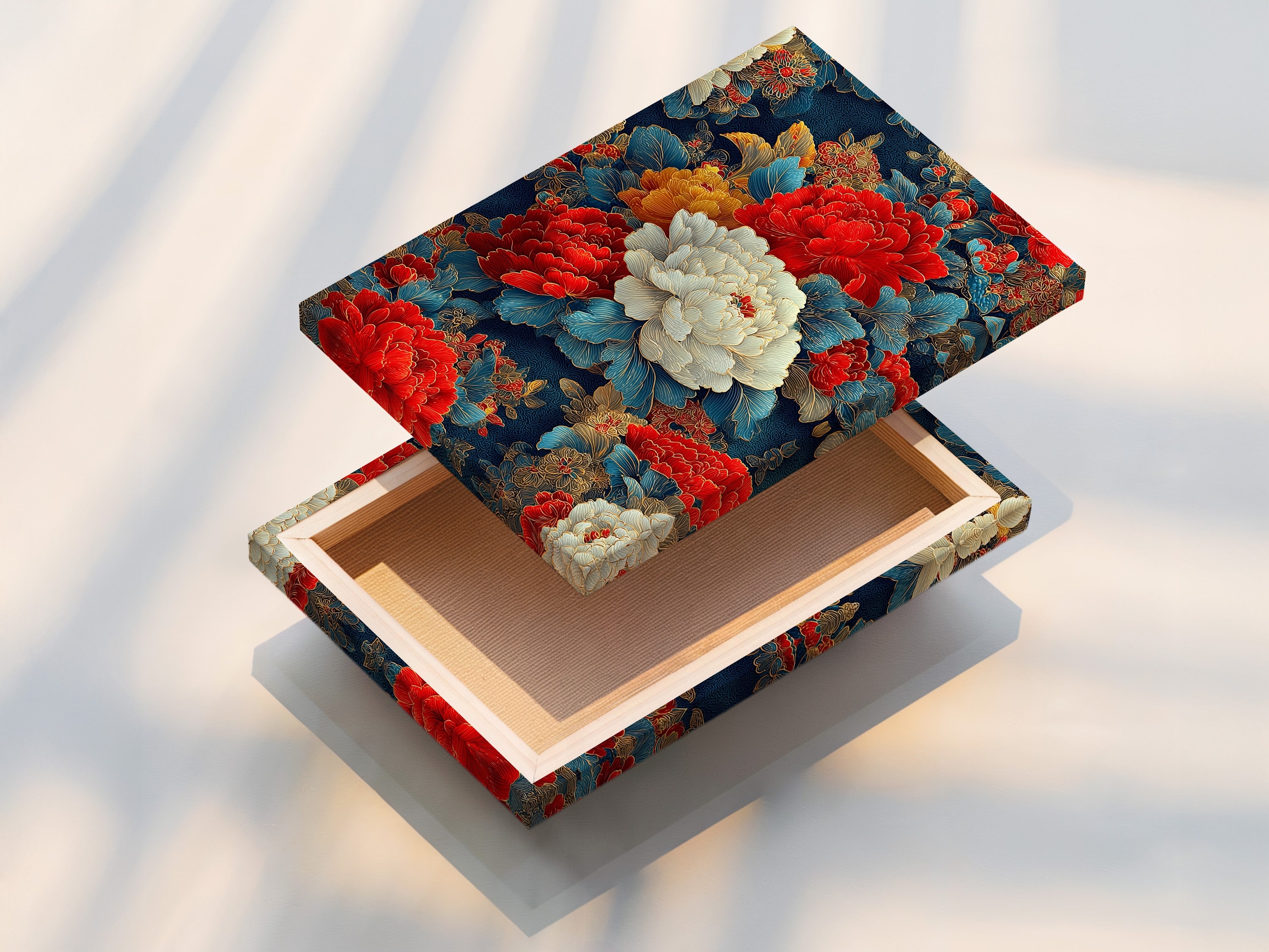 Vintage Peony Canvas Print - Asian Floral Wall Art, Traditional Botanical Art for Living Room Decor