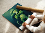 A woman carefully rolls a fine art poster paper. This ensures the Lion King Simba artwork is in pristine condition. The fine art paper highlights the artwork's quality. It is ready to be displayed in a nursery or kids room.