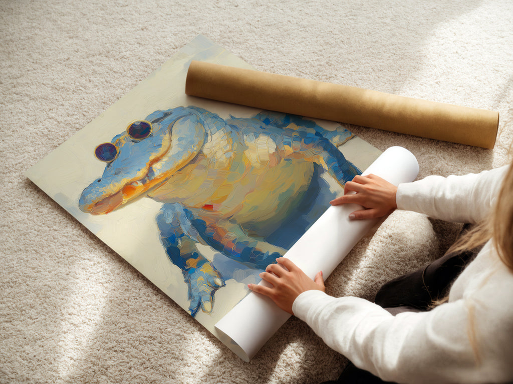 A woman carefully rolls a fine art poster paper. This highlights the care and quality that goes into preparing each print. Our fine art posters are printed on premium paper. They ensure vibrant colors and lasting beauty for your artwork.