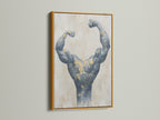 Bodybuilder canvas print with a gold frame. This artwork is perfect for fitness enthusiasts. The gray muscle art gets a lift from the gold accents. Add strength art to your gym wall or home office.