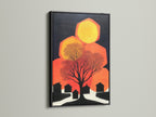 This is a black framed abstract tree art piece. This print brings modern elegance to any setting. The black artwork adds a touch of sophistication. Great as office wall art or living room decor.