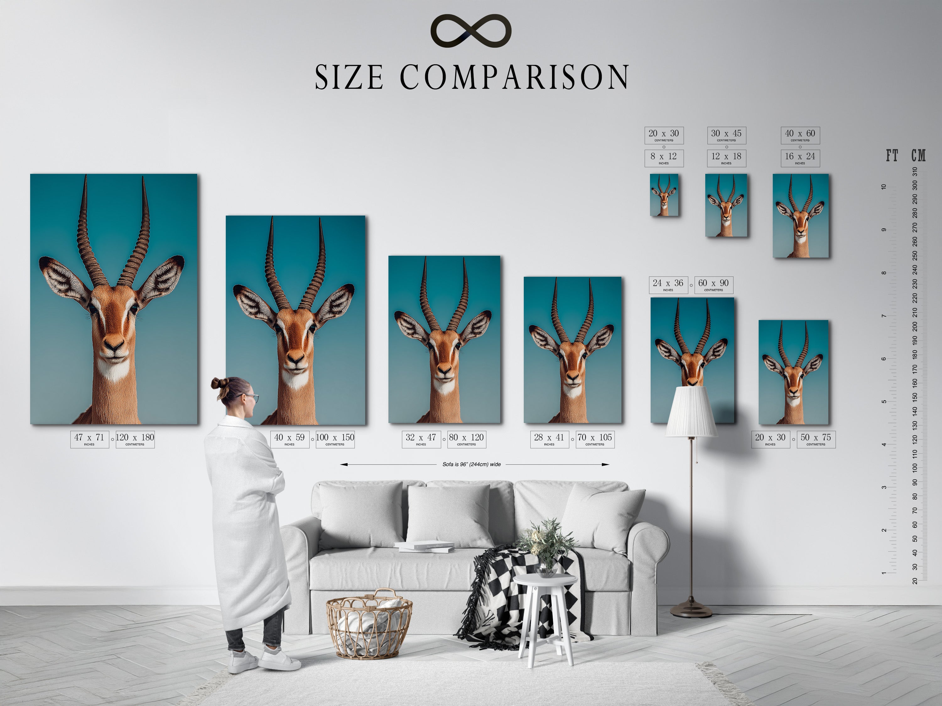 Use our size comparison chart to visualize art in your interior. See how different sizes fit your space. Make informed choices for your artwork. Find the perfect scale for your room. Enhance your decor with precisely sized art. Visualize your space with art today.