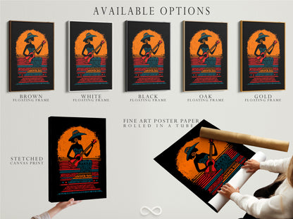 African Woman Guitar Player Art Print - Tribal Music Wall Art, Bohemian Decor, Orange Black Poster, Cultural Music Art