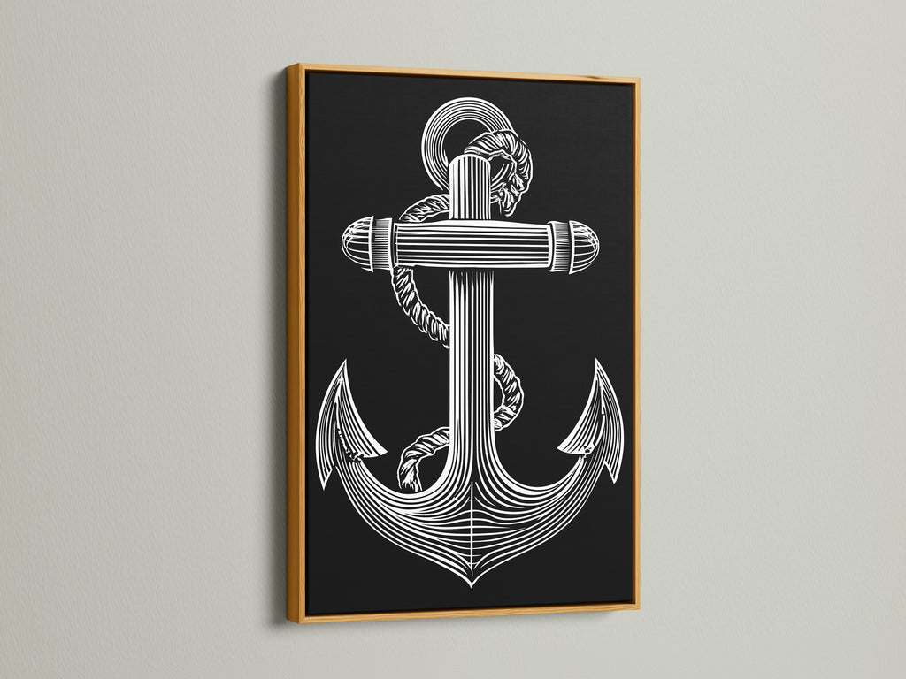 A nautical anchor art print beautifully presented in a gold frame. The gold frame adds a touch of luxury and glamour. This artwork enhances any room with its elegant style. Perfect for adding a sophisticated accent to your decor. Explore our framed art collection for more options. Discover the beauty of gold framed artwork