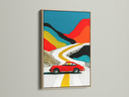 Discover vintage car art framed in oak. It showcases a retro sports car wall art print. Ideal contemporary wall decor for living rooms or offices. Car enthusiasts will love this art.