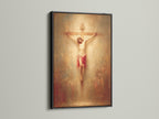Artwork of Jesus Christ on the cross is beautifully displayed within a black frame. This frame option showcases the art piece elegantly. A black frame delivers a bold and sophisticated statement. It adds contrast and depth to the artwork. Enhance your artwork with this timeless and elegant frame choice.