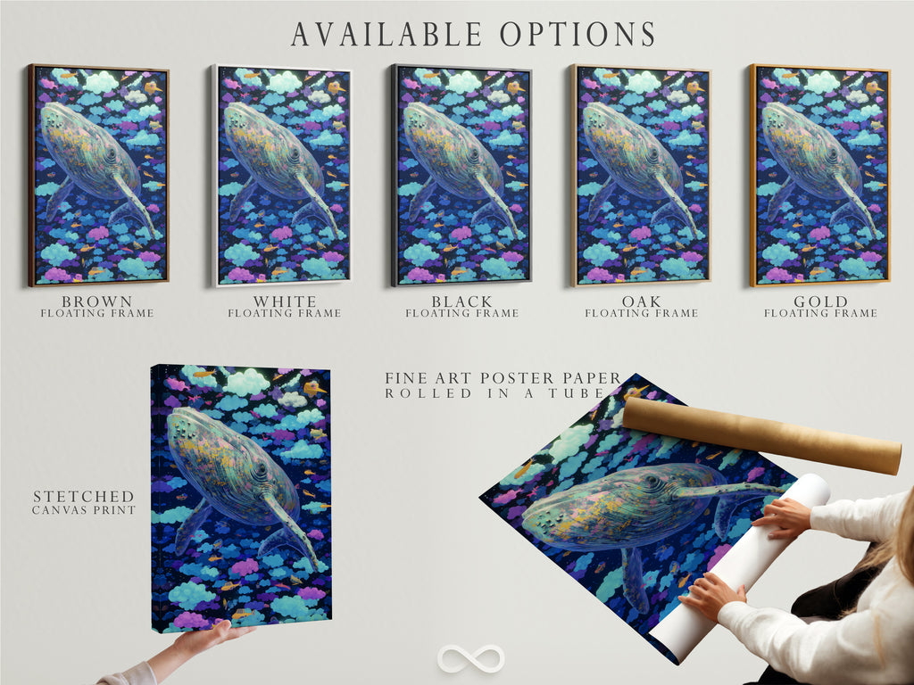 Available options include a stretched canvas print fine art poster paper and floating frame. The Whale Canvas Print shows dreamy surreal sky wall art. This fantasy artwork is perfect for kids room decor.