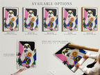 Available options for the Sloth Cocktail artwork. Choose from a stretched canvas print fine art poster paper or a floating frame. This tropical animal art offers versatile decor options. Find the perfect style for your space.