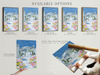 Available options for the Ski Lift artwork are displayed. Choose from stretched canvas print fine art poster paper or floating frame. Customize your winter mountain wall art. Perfect for ski resort decor.