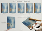Discover the available options for our cityscape art. Choose from stretched canvas prints fine art poster paper or floating frames. This urban artwork captures a rainy day scene. The blue tones enhance office wall decor. Find the perfect style to match your taste. Elevate your space