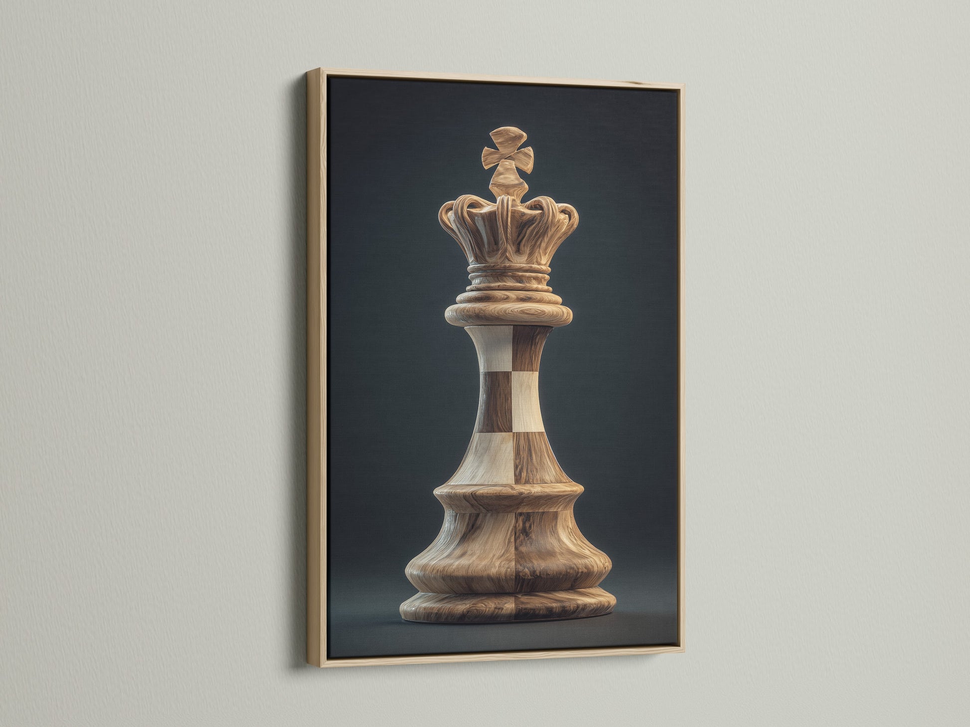An oak frame enhances the artwork. The light wood tone complements the art. This creates a warm and inviting look. The oak frame adds a touch of natural elegance. Perfect for living room or office spaces.