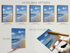 A display of available artwork options. Options include a stretched canvas print. Also available is a fine art poster paper. The other option is a floating frame. Choose the perfect style to complement your artwork.
