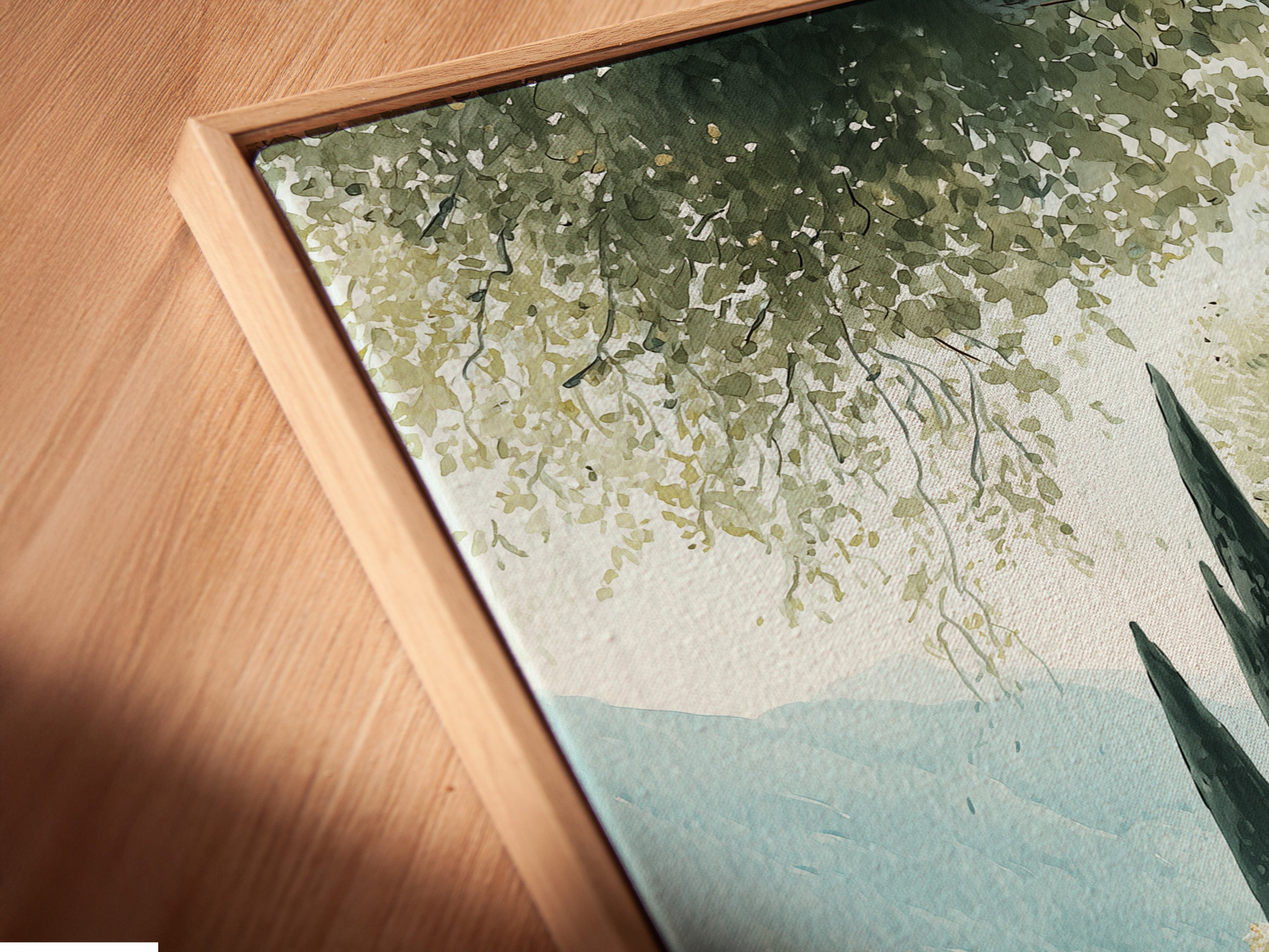 Stampa artistica vintage della costa italiana - Scena di lago mediterraneo, decorazione murale di auto d'epoca, poster di viaggio retrò, arte di un villaggio europeo