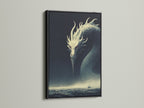The Dragon Canvas Print is presented in a black frame. This sea monster artwork is a great addition to any space. This ocean canvas is ideal for game room enthusiasts seeking elevated gothic wall art.