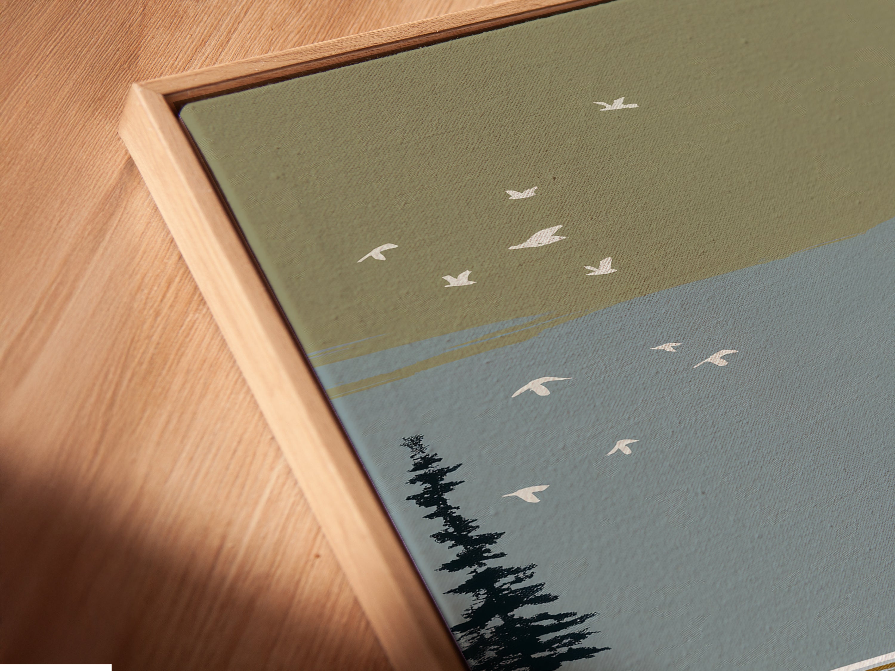Close-up angled view of a canvas print in a floating frame. The seaplane artwork is highlighted in this stylish presentation. Ideal for homeowners seeking unique wall art. Enhance your living room bedroom or office wall art.