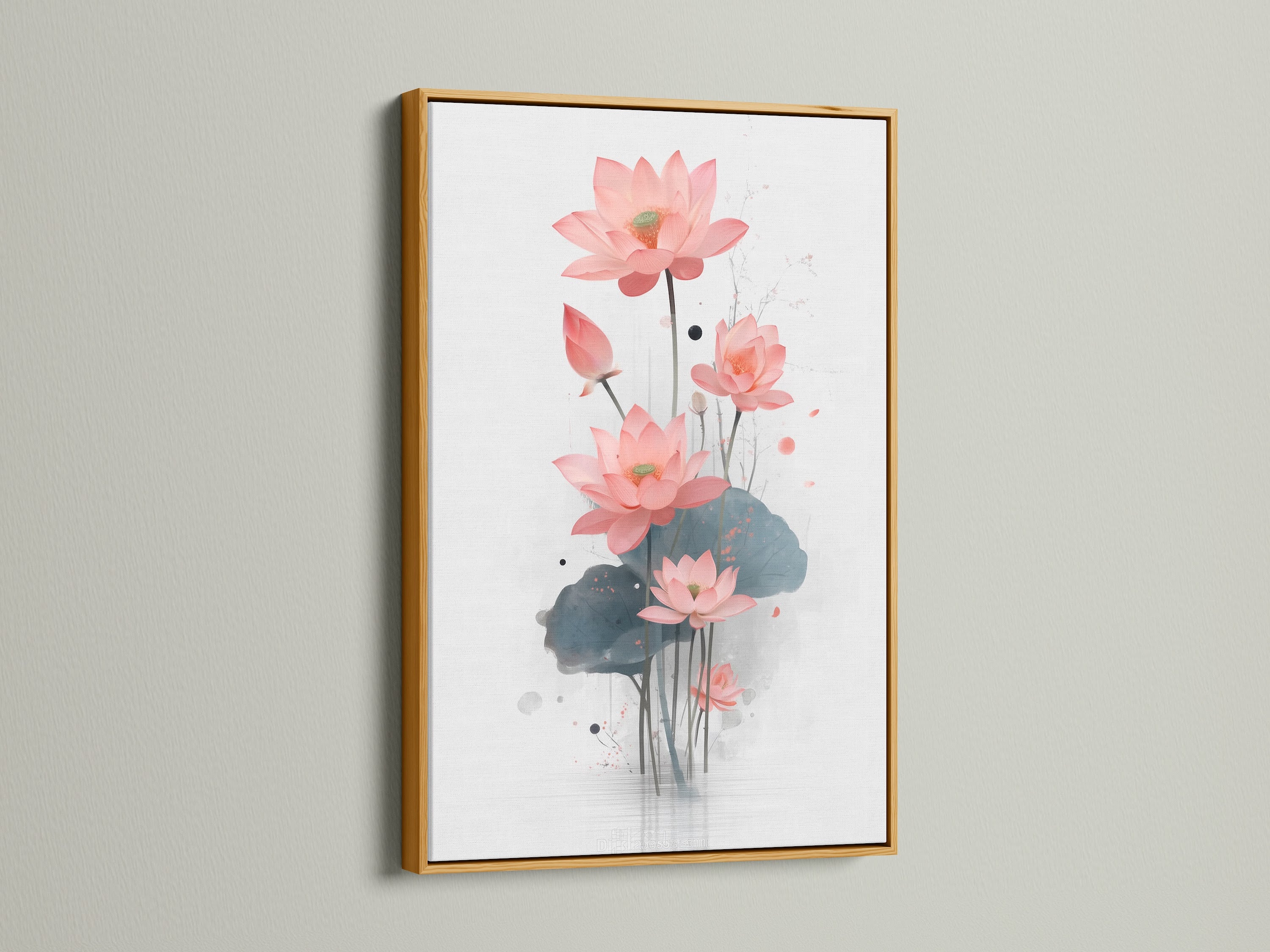 The gold frame adds a touch of luxury to this lotus flower artwork. The pink floral poster is elevated with this elegant frame. Ideal for creating a stylish bedroom wall decor. The gold frame enhances the botanical print's beauty. Transform your space with this flower artwork.