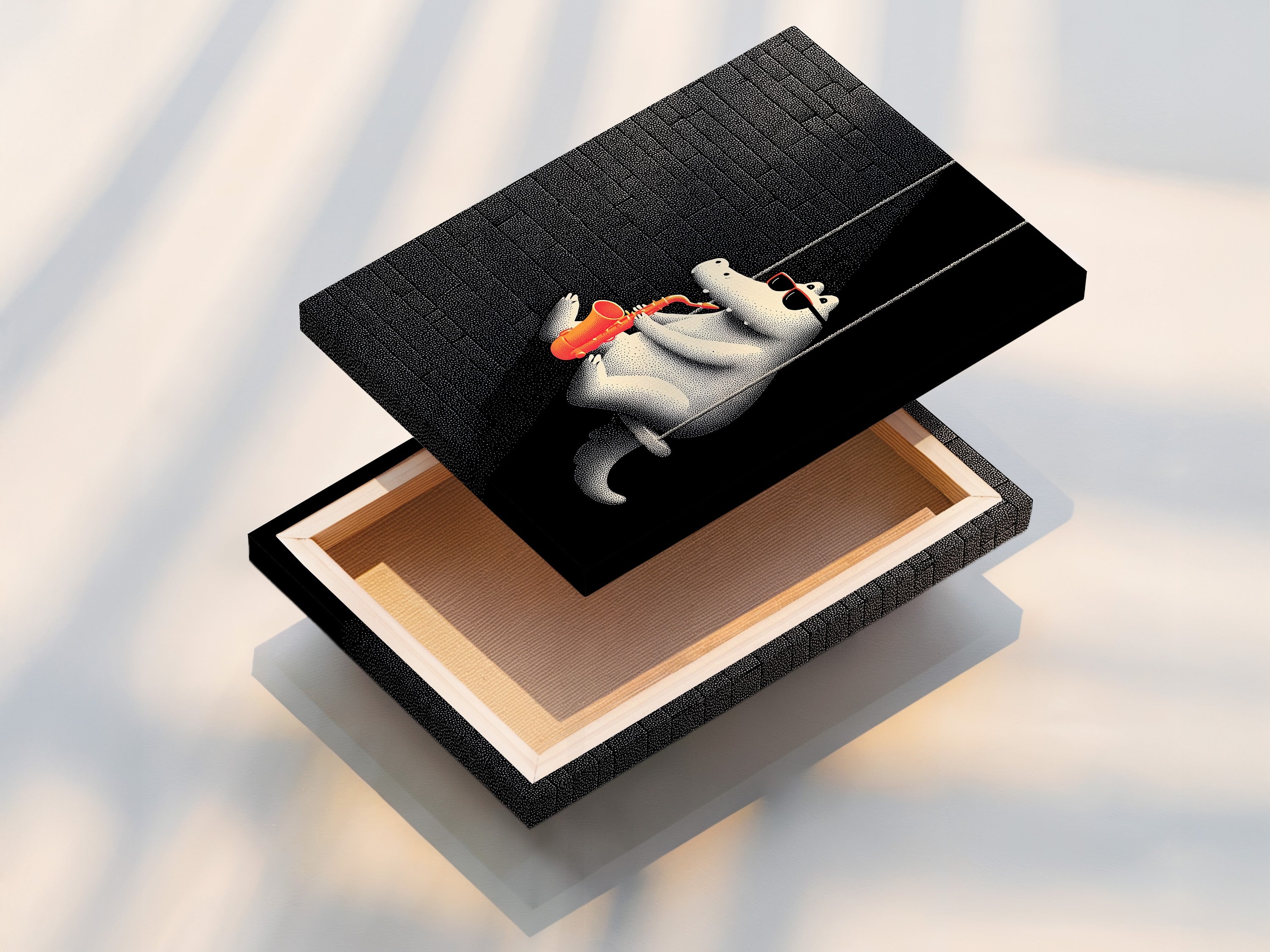 A stretched canvas print is displayed with taut canvas and clean edges. The artwork is ready to hang and enjoy. Experience the texture and depth of canvas art. Bring your artwork to life now.