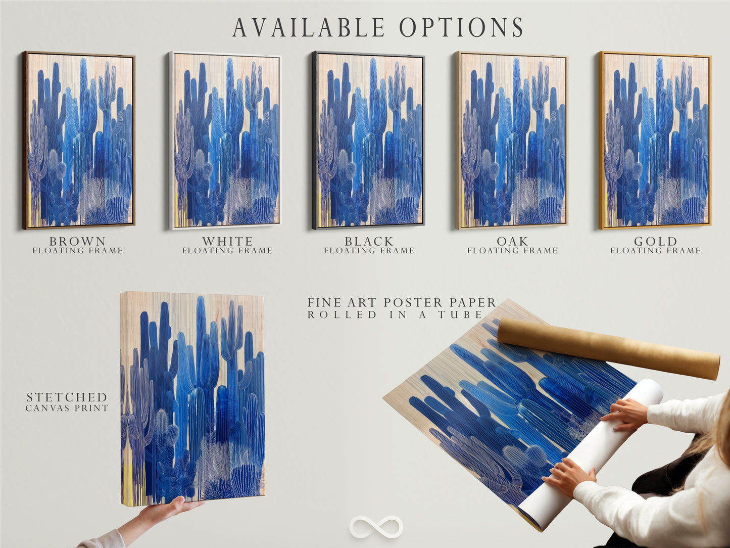 Available options include stretched canvas prints fine art poster paper and floating frames. Choose the perfect medium for your blue botanical artwork. Enhance your space with modern wall art and contemporary wall decor.