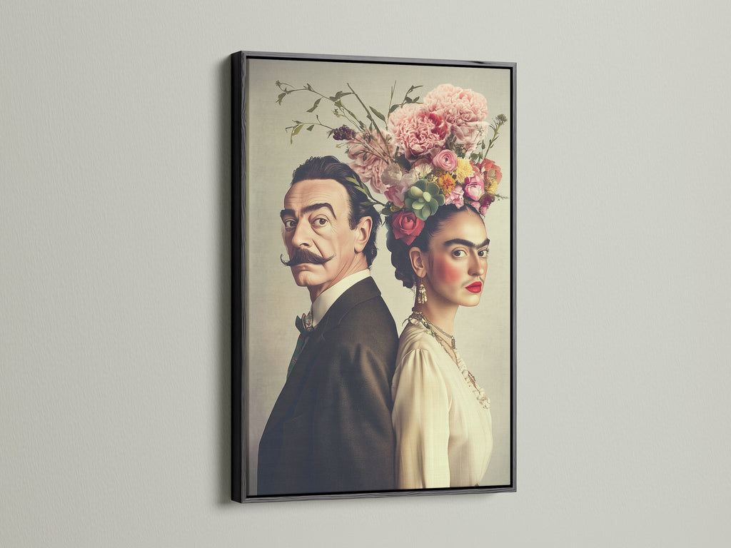 Floral crown artwork displayed in a black frame. This vintage portrait art adds a unique style. The victorian wall art provides a modern aesthetic. Art collectors will appreciate this unique piece for their collection.