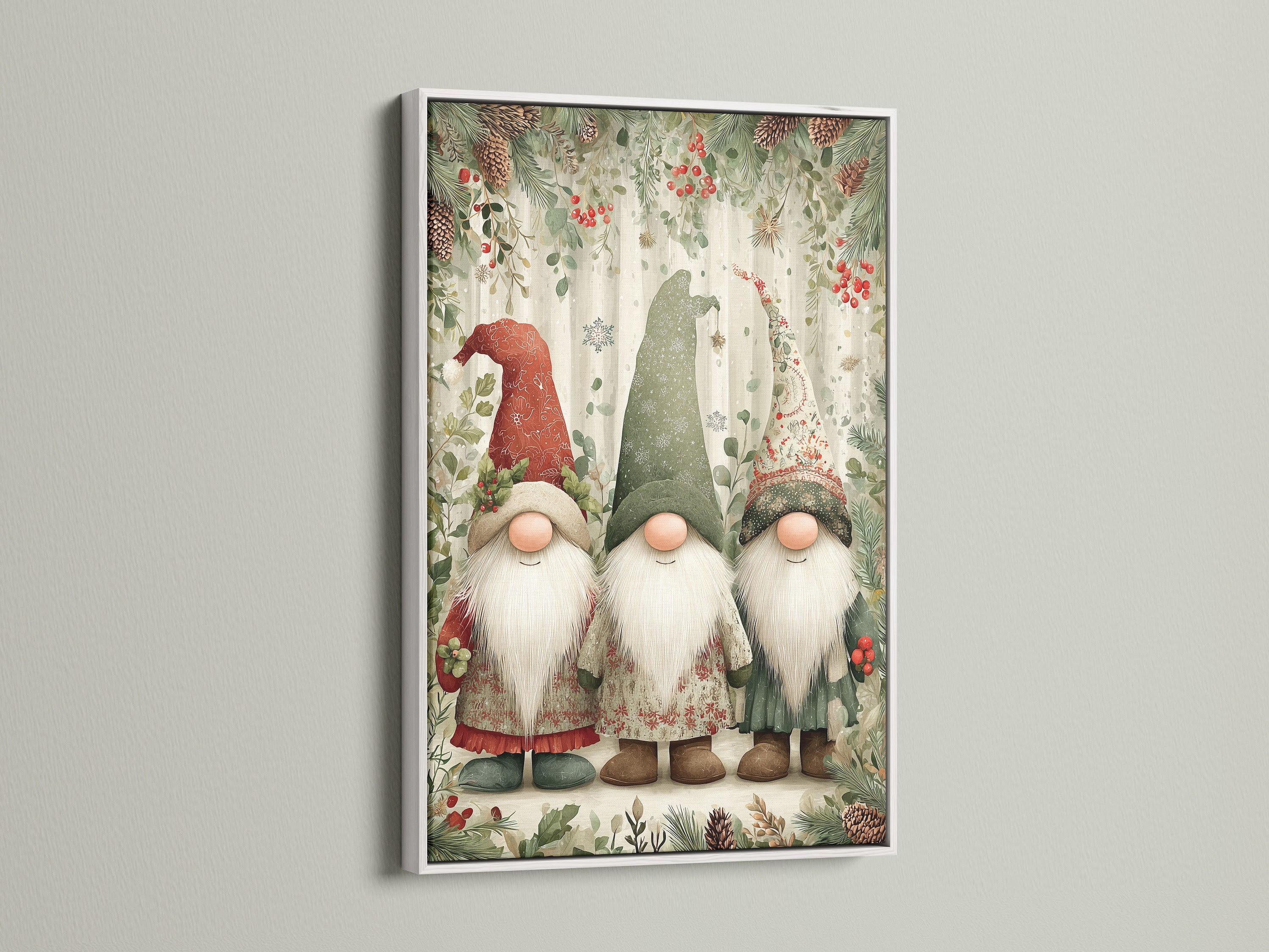 Christmas Gnomes Canvas Print - Holiday Gnome Wall Art, Scandinavian Winter Decor for Farmhouse Kitchen Wall Decor