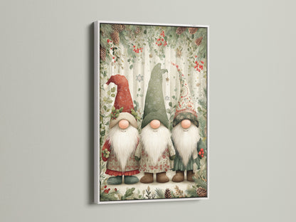 Christmas Gnomes Canvas Print - Holiday Gnome Wall Art, Scandinavian Winter Decor for Farmhouse Kitchen Wall Decor