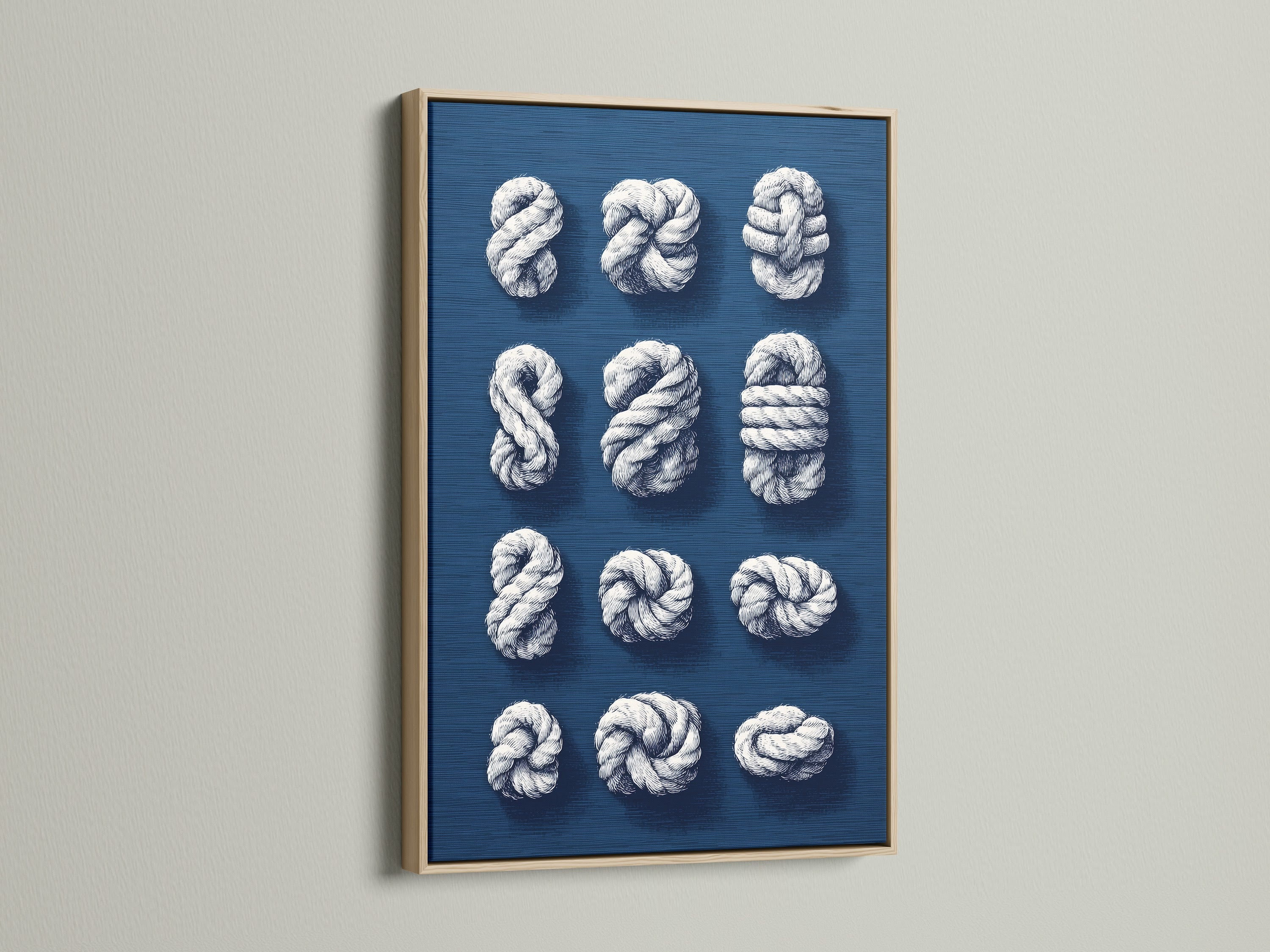 Nautical Rope Knots Canvas Print - Navy Blue Coastal Wall Art, Maritime Decor for Beach House Living Room