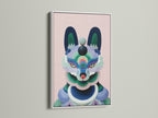 Geometric Fox artwork with a white frame. The colorful abstract fox poster enhances nursery and bedroom decor. It brings a modern and playful touch to kids' rooms and creative spaces with its vibrant art.