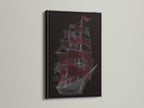 Sailing Ship Wall Art in a Black Frame. This nautical canvas features a vessel wall art piece. A striking line art print ideal for a sailor gift. The black frame provides a bold contrast.