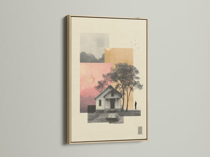 Artwork framed in oak hangs elegantly. The oak frame complements the artwork. It brings warmth to the wall. The frame enhances the art piece. It adds a touch of nature to any space. Viewers appreciate the natural wood grain.