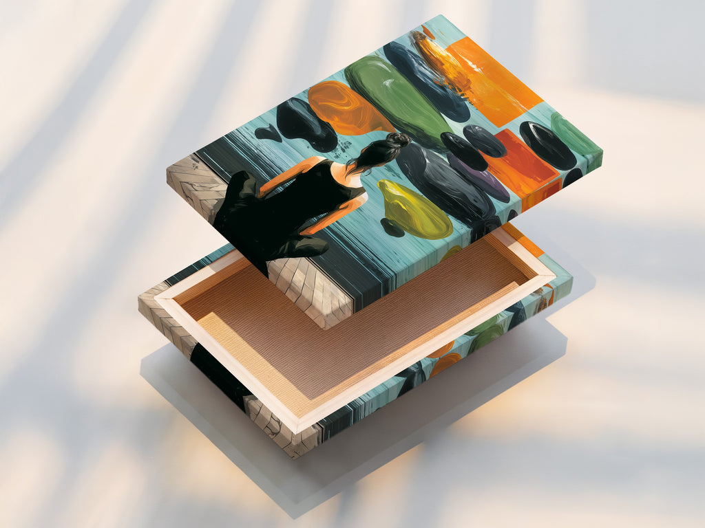 The stretched canvas print of Zen Wall Art is displayed. The artwork features a woman meditating. This canvas print is ready to hang and enjoy. It's a great addition to any home or office.