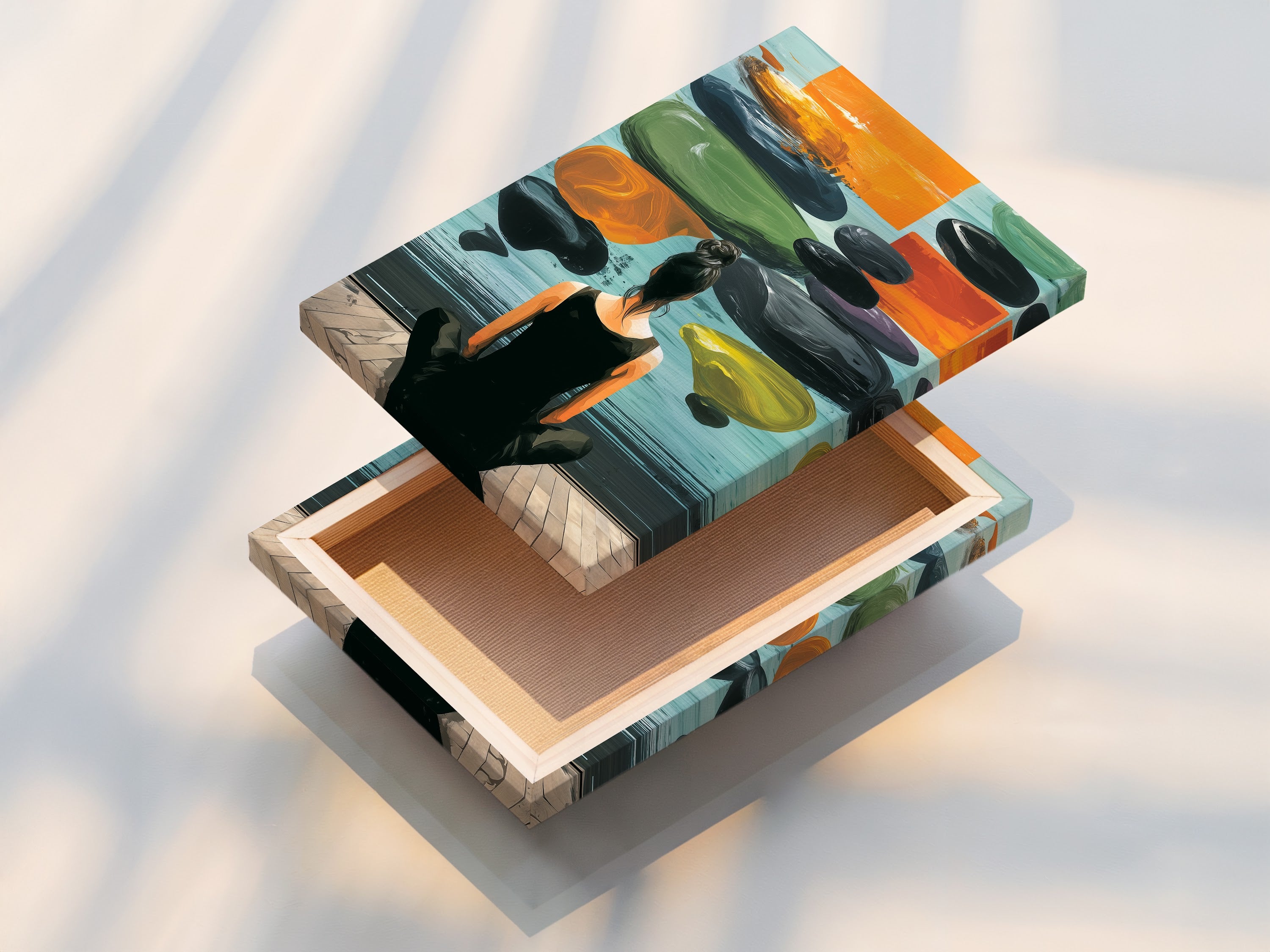 The stretched canvas print of Zen Wall Art is displayed. The artwork features a woman meditating. This canvas print is ready to hang and enjoy. It's a great addition to any home or office.