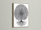 Tree of Life artwork with an oak frame. This mandala tree print is ideal for meditation room decor. The spiritual wall art complements contemporary and minimalist styles. Enhance your home office or yoga studio.