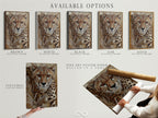 Available options are showcased including a stretched canvas print fine art poster paper and a floating frame. Choose the perfect format for your cheetah artwork. Customize your African animal art to suit your style and space.
