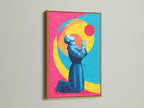 Elevate your decor with this Praying Figure in a gold frame. This spiritual artwork adds a touch of elegance to any space. The teal blue and pink colors offer a modern feel. Ideal for meditation rooms and clinics.