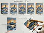 Available options for the coastal sunset artwork. Choose from stretched canvas prints fine art poster paper and floating frames. Perfect wall art for living rooms and bedrooms. Golden hour seascape photography