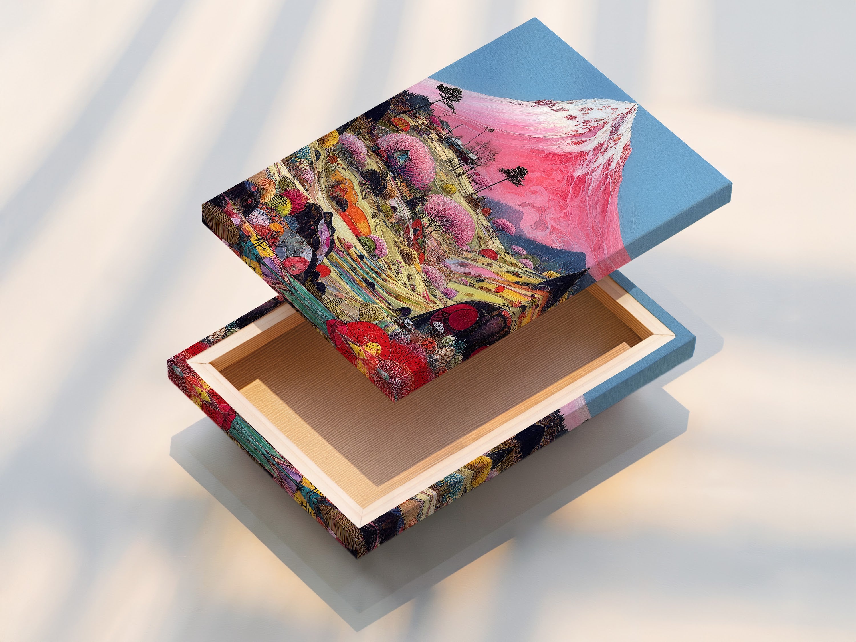 A stretched canvas print of Mount Fuji. Ready to hang and transform your space. The stretched canvas provides a gallery-quality look. Ideal for homeowners and renters seeking refined wall art. This canvas enhances bohemian and modern decor.