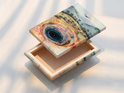 A stretched canvas print of the Abstract Mine artwork. This piece is ready to hang and enjoy. The colors of the artwork are vibrant. Perfect for adding a modern touch to any room. A stunning piece of wall decor.